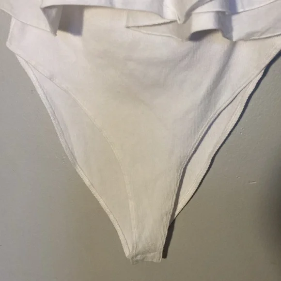 White Ruffle Off-Shoulder Bodysuit - Picture 6 of 9